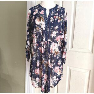 size 2X Siren‎ Lily tie waist Floral Navy Maternity Tunic top blouse